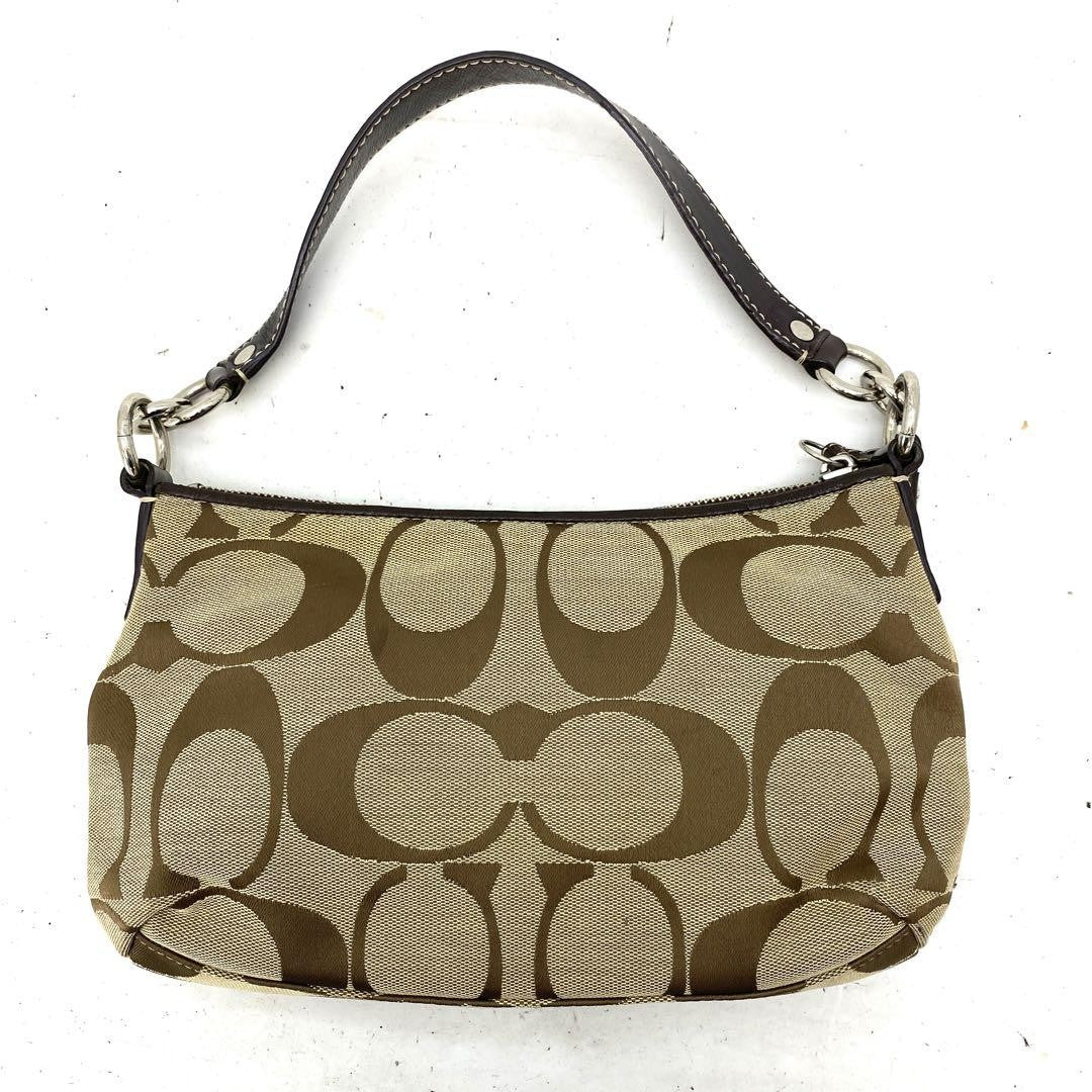 COACH Shoulder Bag Purse Signature Canvas Leather Brown Authentic