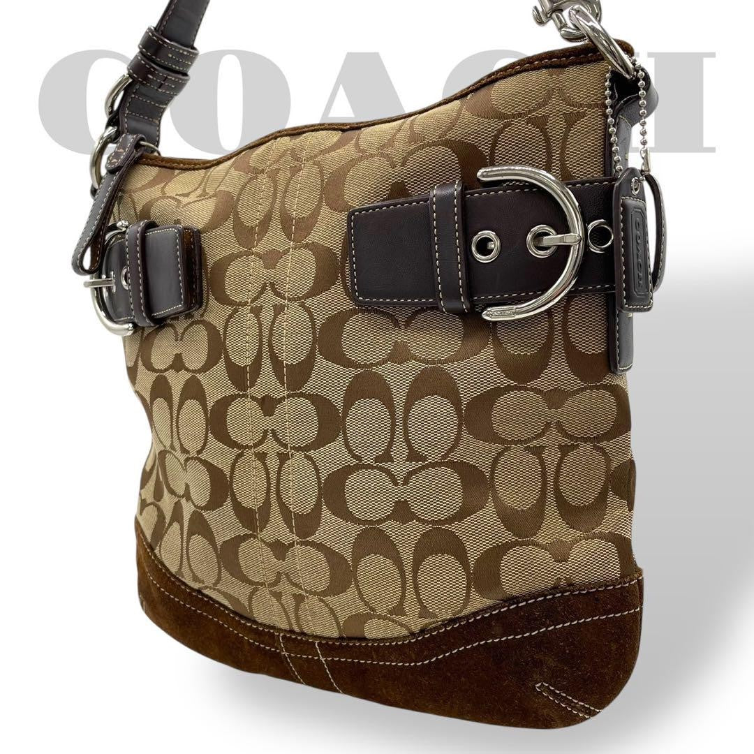 COACH Shoulder Bag Purse Signature Canvas Leather Brown Authentic