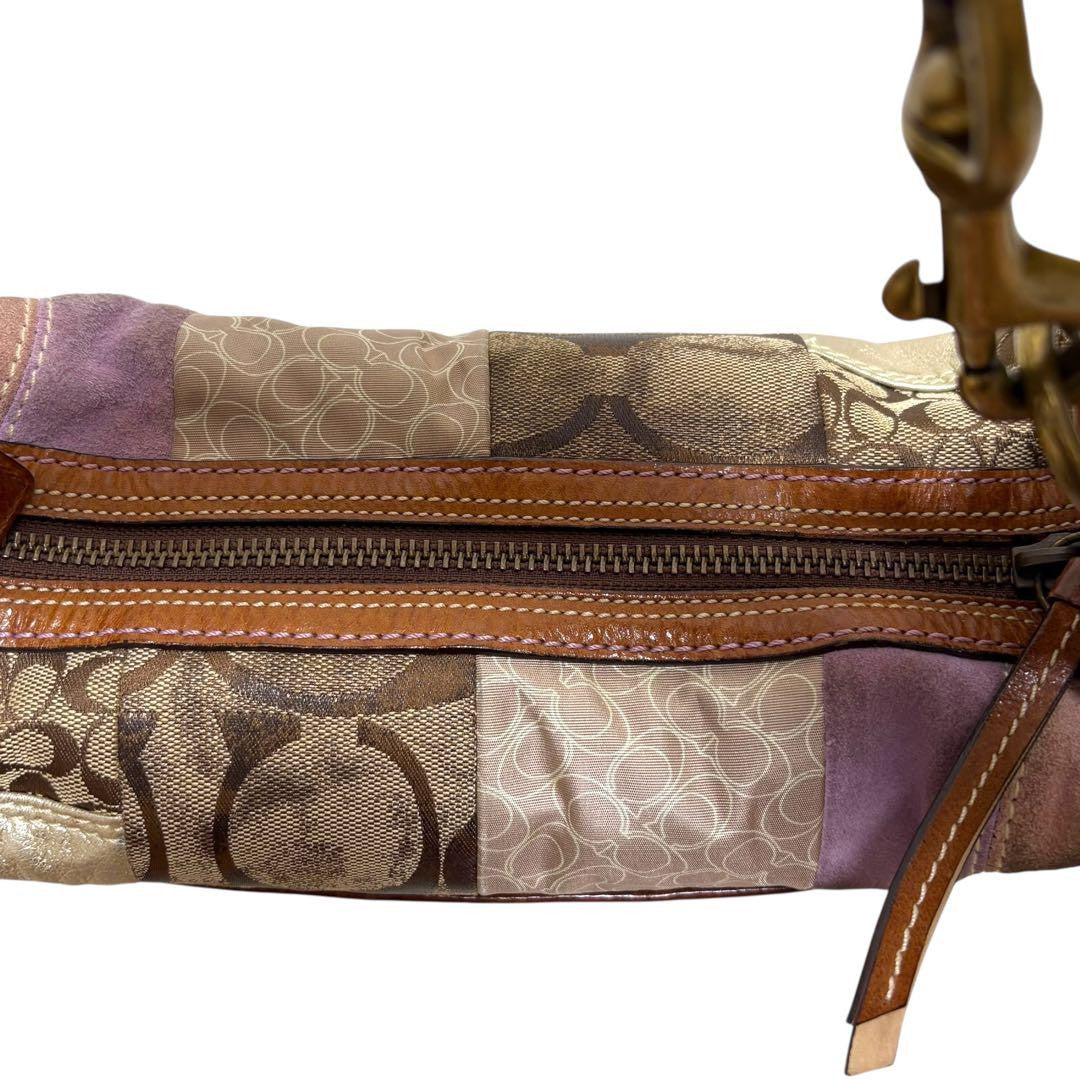 COACH Shoulder Bag Purse Signature 10019 Suede Canvas Brown Authentic
