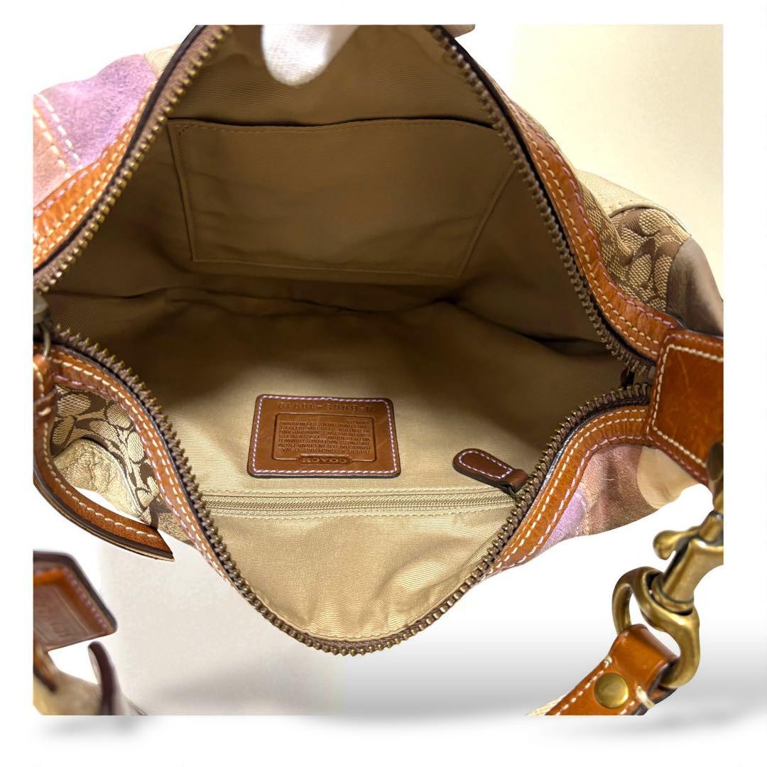 COACH Shoulder Bag Purse Signature 10019 Suede Canvas Brown Authentic