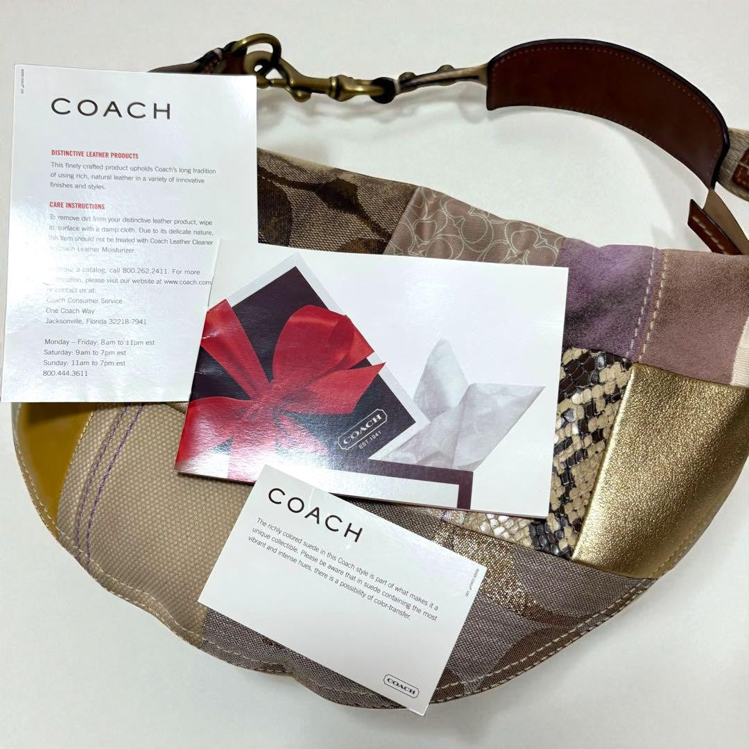 COACH Shoulder Bag Purse Signature 10019 Suede Canvas Brown Authentic