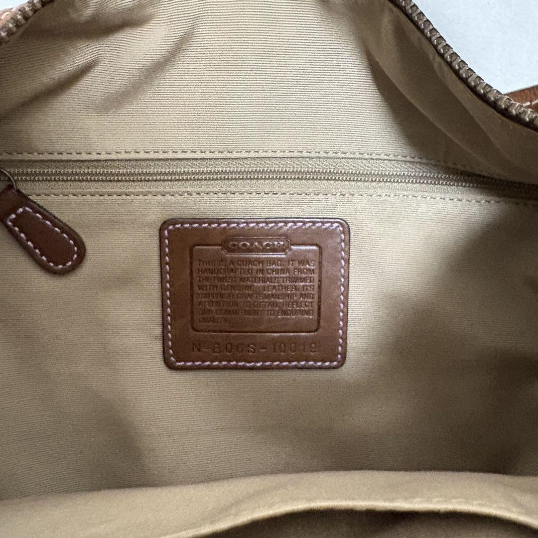 COACH Shoulder Bag Purse Signature 10019 Suede Canvas Brown Authentic