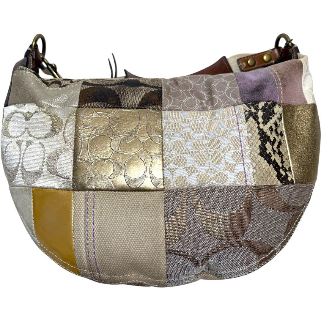 COACH Shoulder Bag Purse Signature 10019 Suede Canvas Brown Authentic