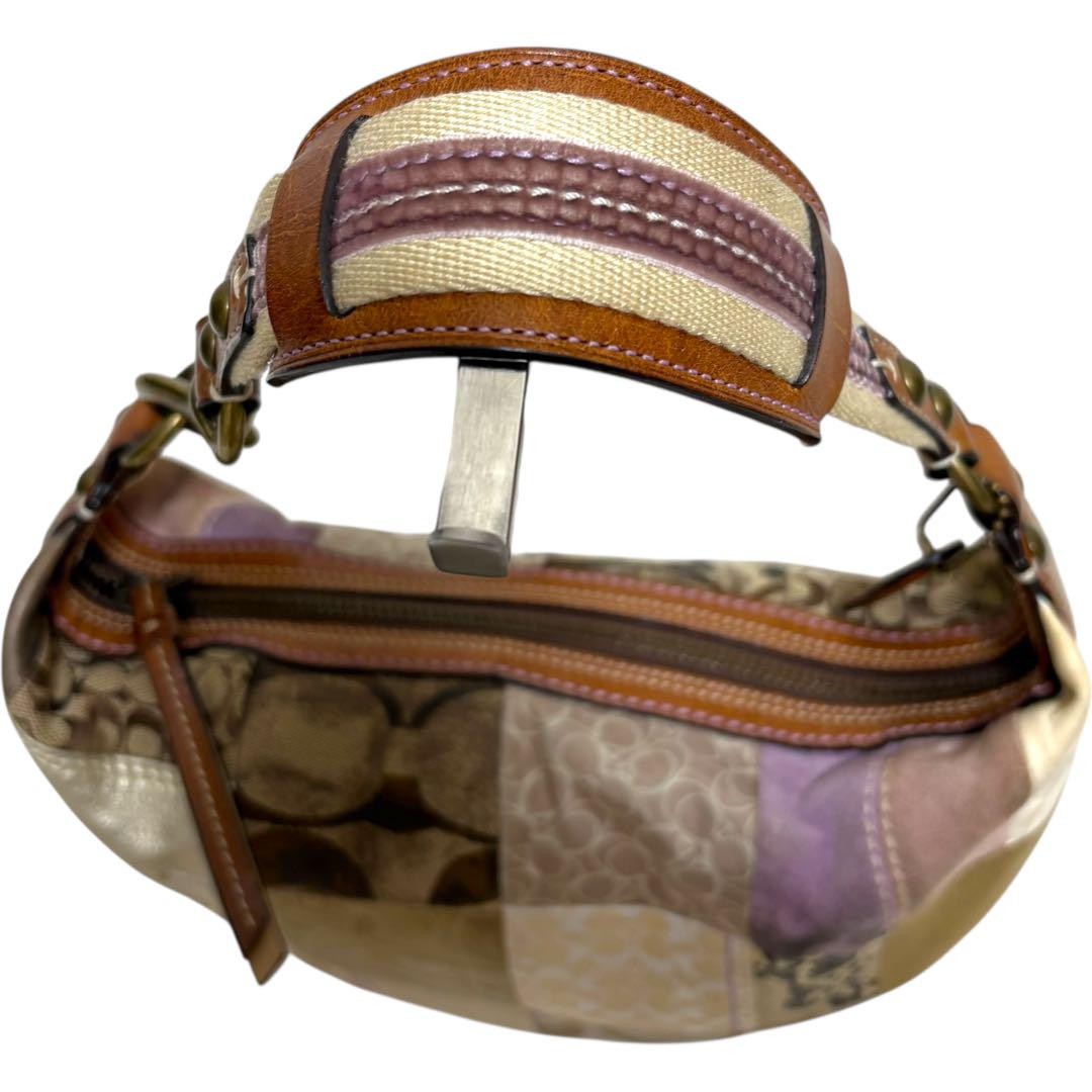 COACH Shoulder Bag Purse Signature 10019 Suede Canvas Brown Authentic