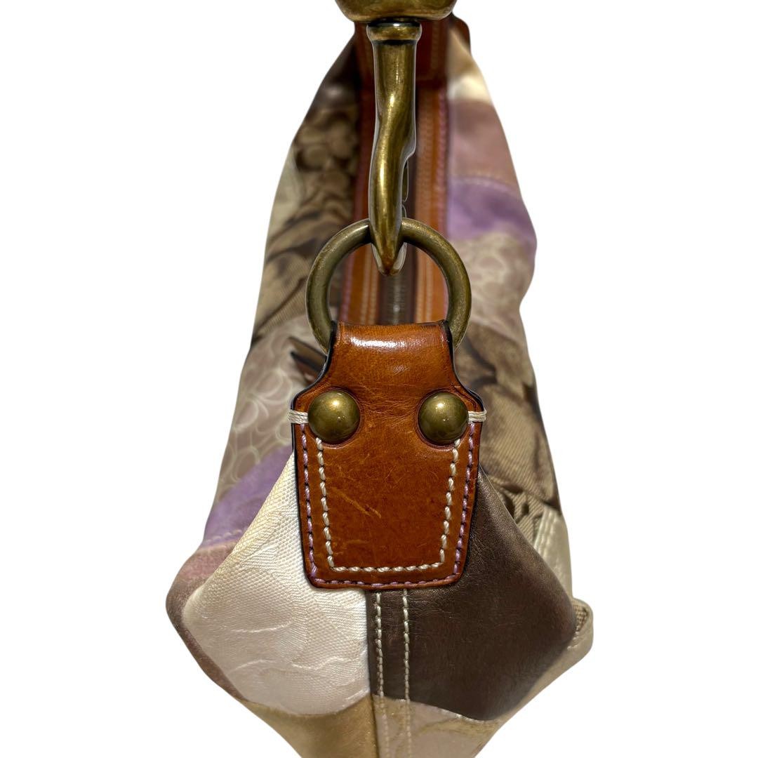 COACH Shoulder Bag Purse Signature 10019 Suede Canvas Brown Authentic