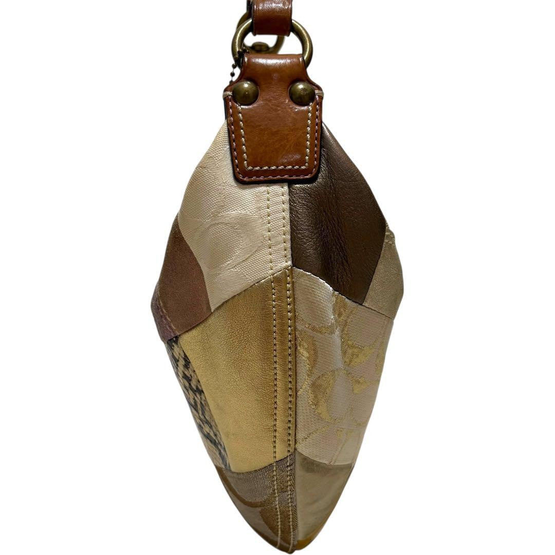 COACH Shoulder Bag Purse Signature 10019 Suede Canvas Brown Authentic
