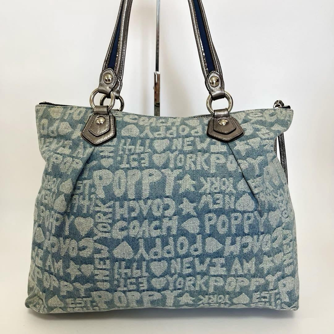 COACH Hand Bag Tote Purse 16988 Denim Blue Authentic
