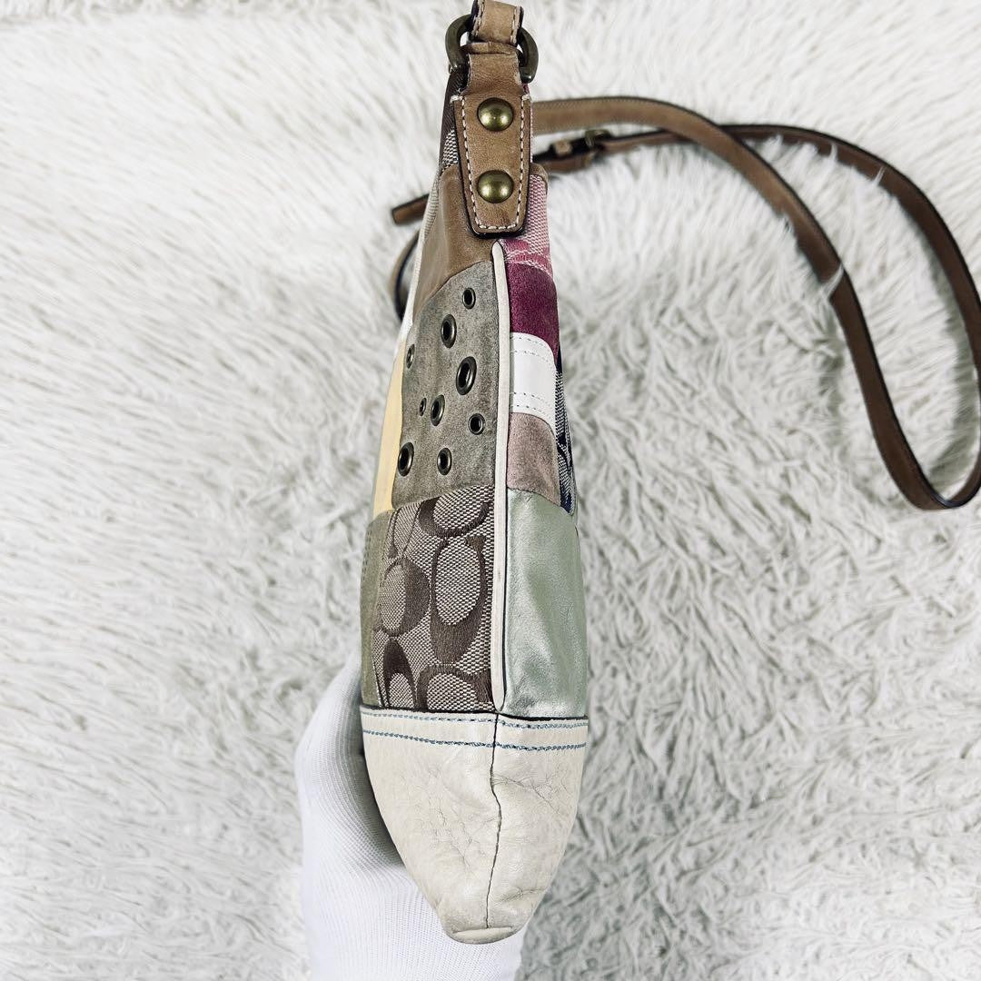 COACH Shoulder Bag Purse Signature 2193 Canvas Leather Beige Authentic
