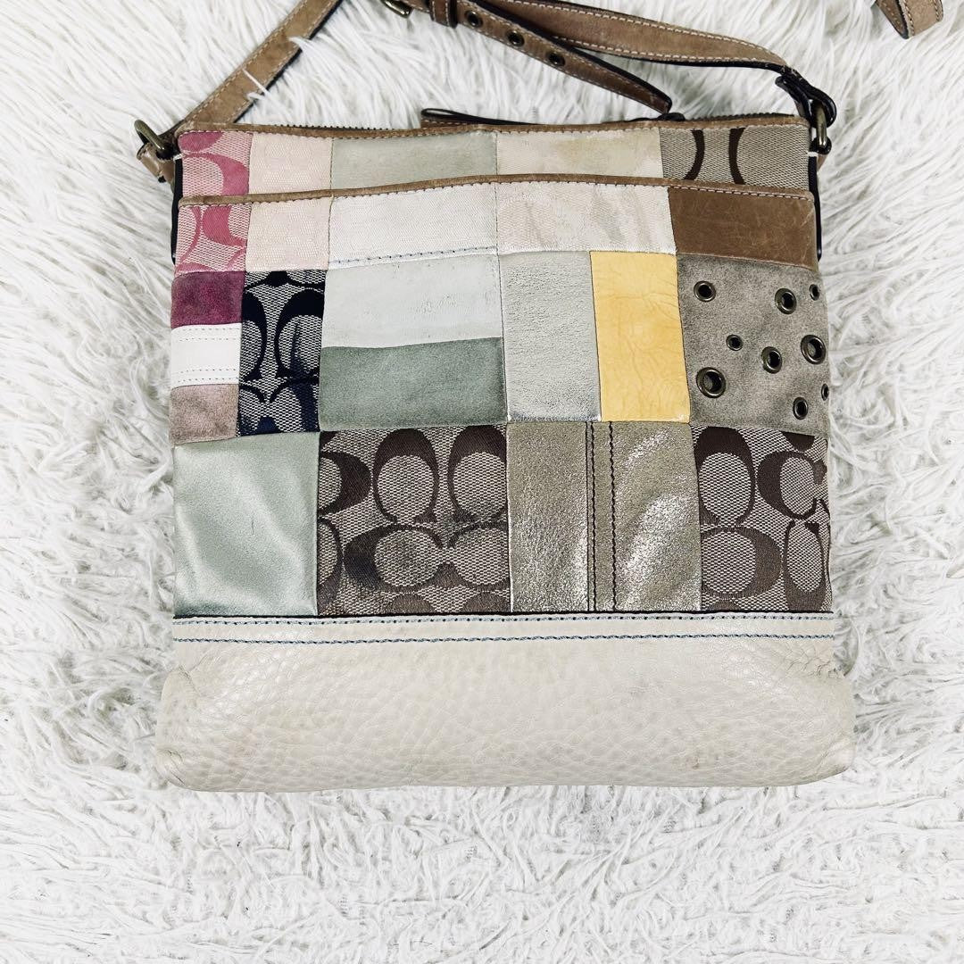COACH Shoulder Bag Purse Signature 2193 Canvas Leather Beige Authentic