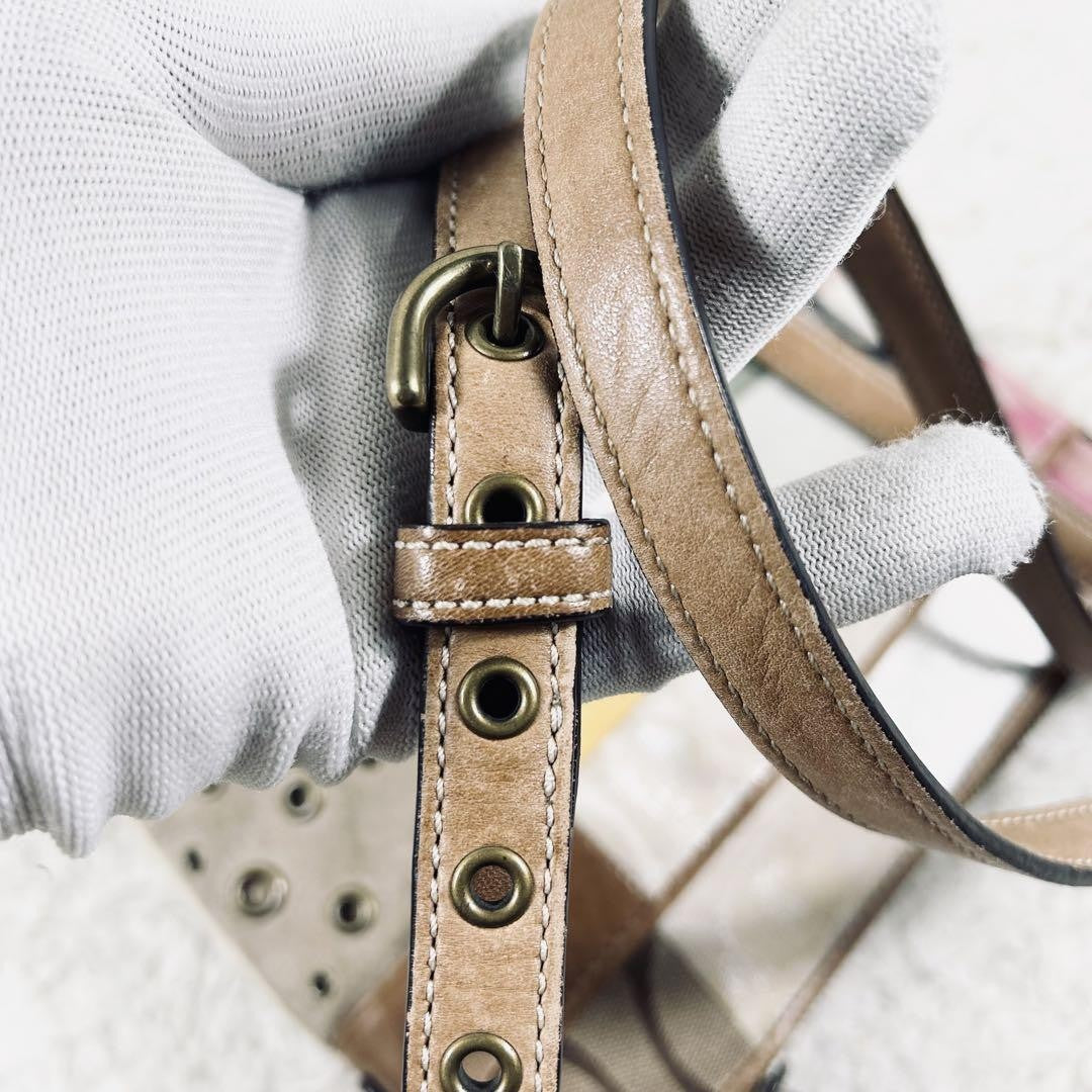 COACH Shoulder Bag Purse Signature 2193 Canvas Leather Beige Authentic