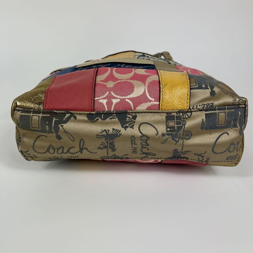 COACH Hand Bag Tote Purse 45656 Patchwork Signature Canvas Multicolor Authentic