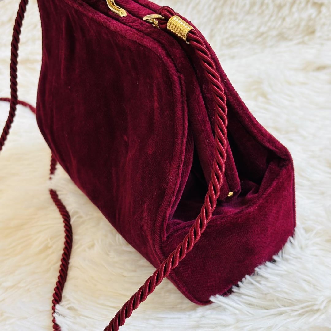 Valentino Shoulder Bag Purse Logo Velour Wine Red Authentic