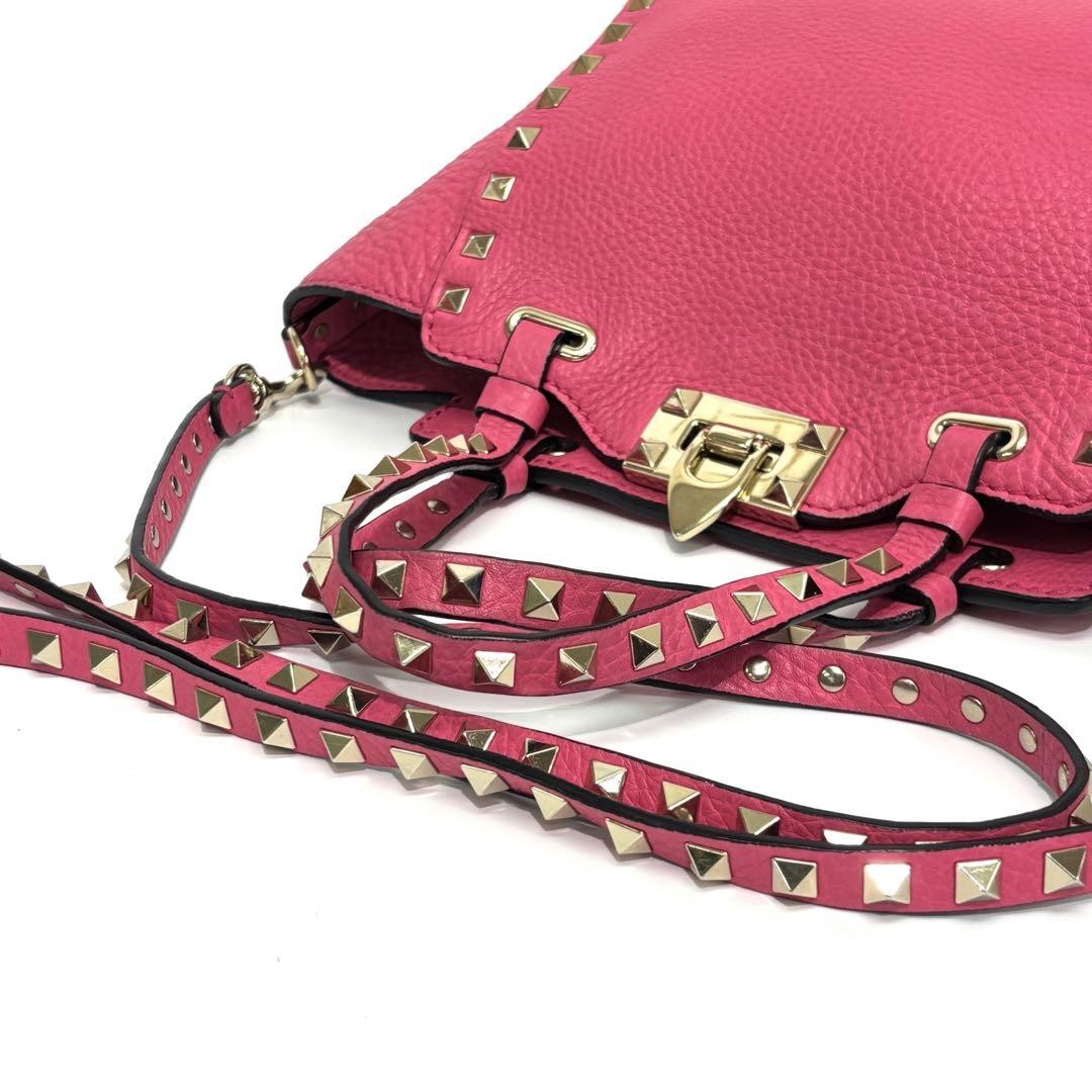 Valentino Hand Shoulder Bag Tote Purse 2way Studs Leather Pink Authentic