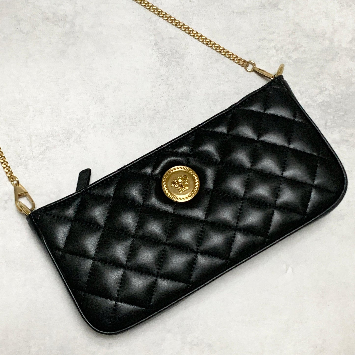 VERSACE Bag Medusa Chain Shoulder Purse Leather Black Chain Gold Used Authentic