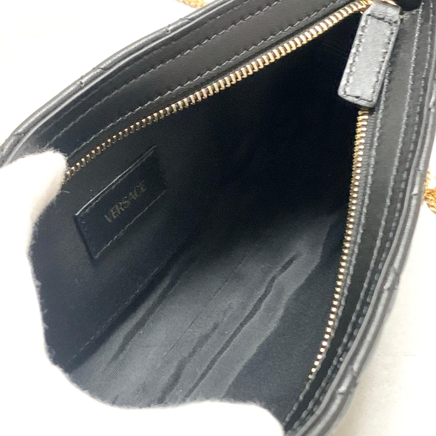 VERSACE Bag Medusa Chain Shoulder Purse Leather Black Chain Gold Used Authentic