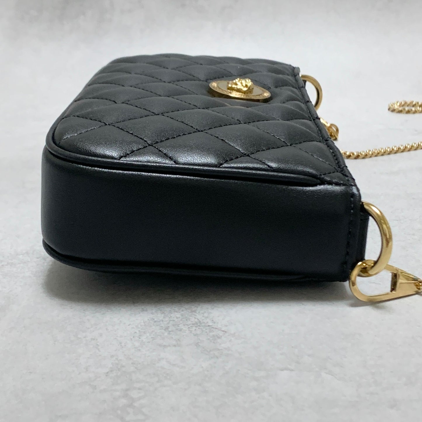 VERSACE Bag Medusa Chain Shoulder Purse Leather Black Chain Gold Used Authentic