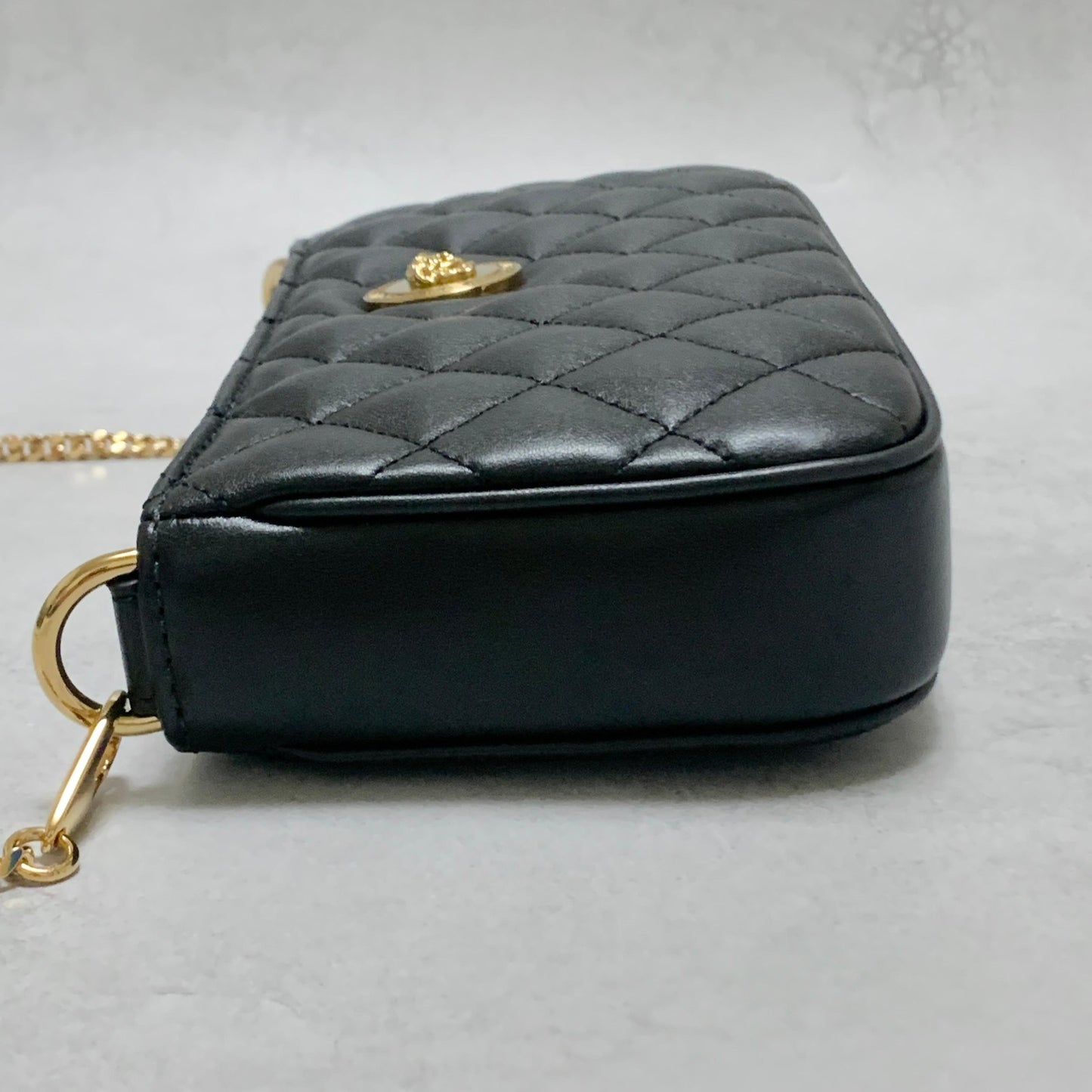 VERSACE Bag Medusa Chain Shoulder Purse Leather Black Chain Gold Used Authentic