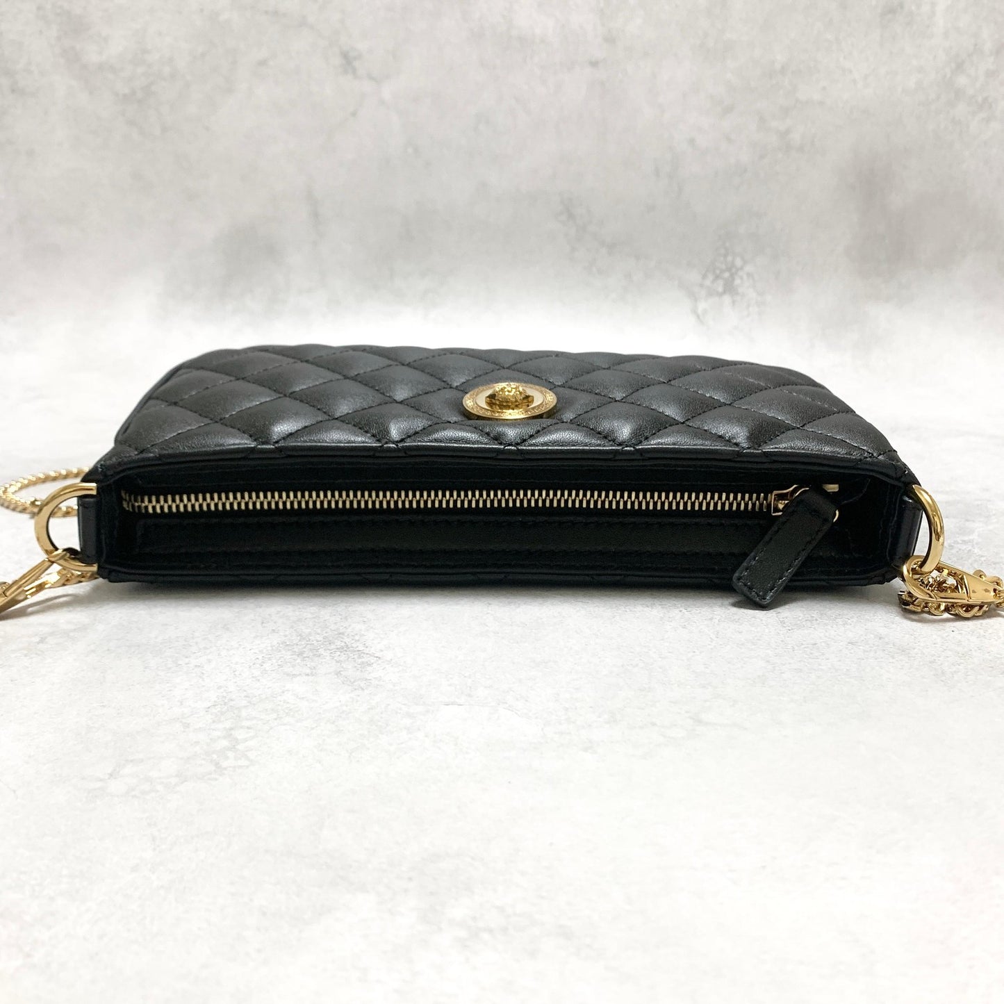 VERSACE Bag Medusa Chain Shoulder Purse Leather Black Chain Gold Used Authentic
