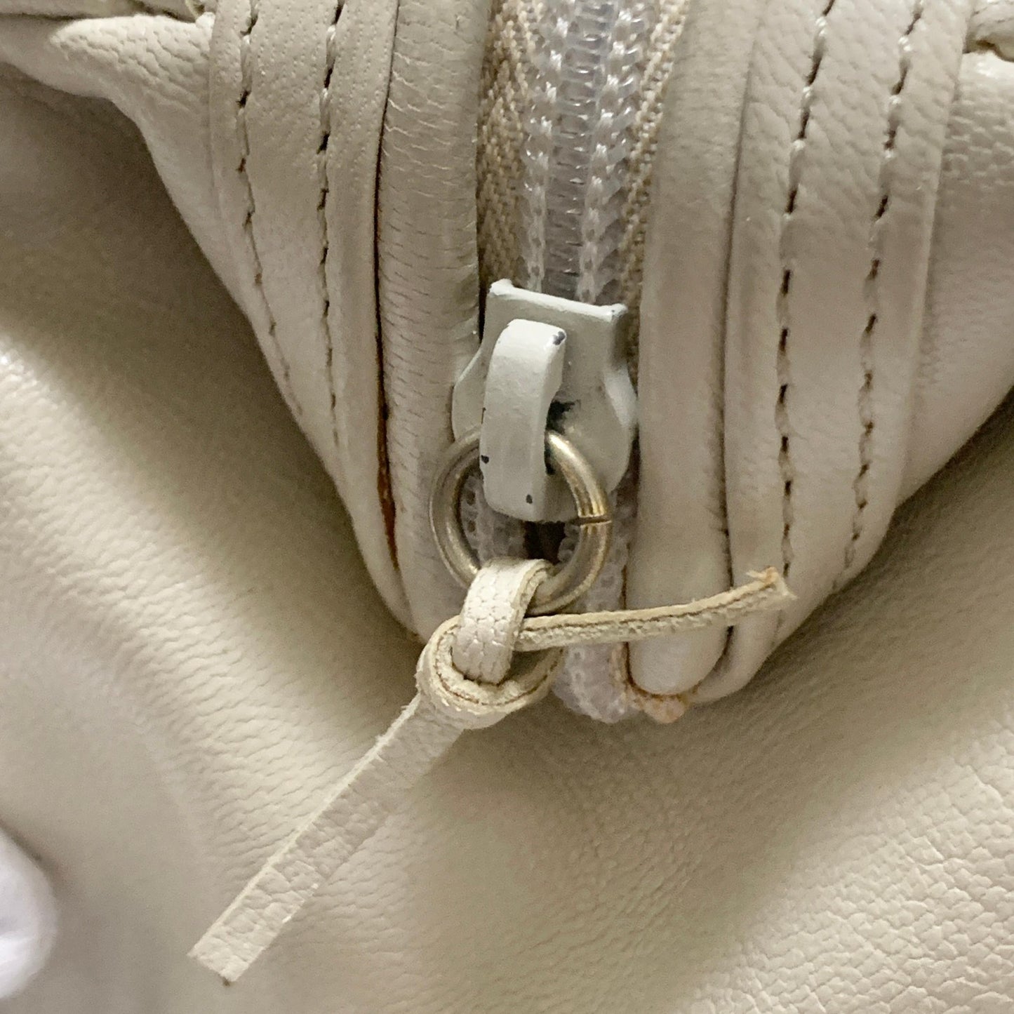 FENDI Bag FF Boston Hand Tote Purse Leather White Gold Used Authentic