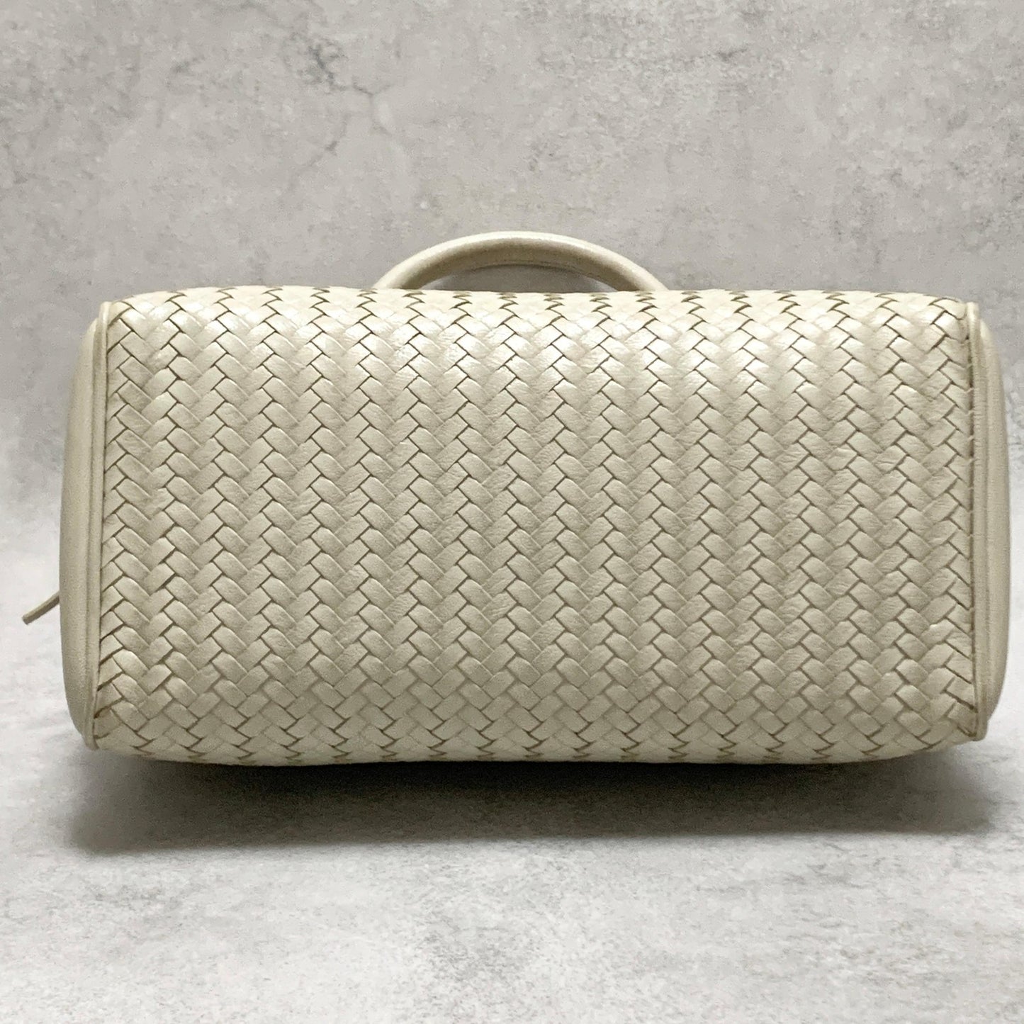 FENDI Bag FF Boston Hand Tote Purse Leather White Gold Used Authentic