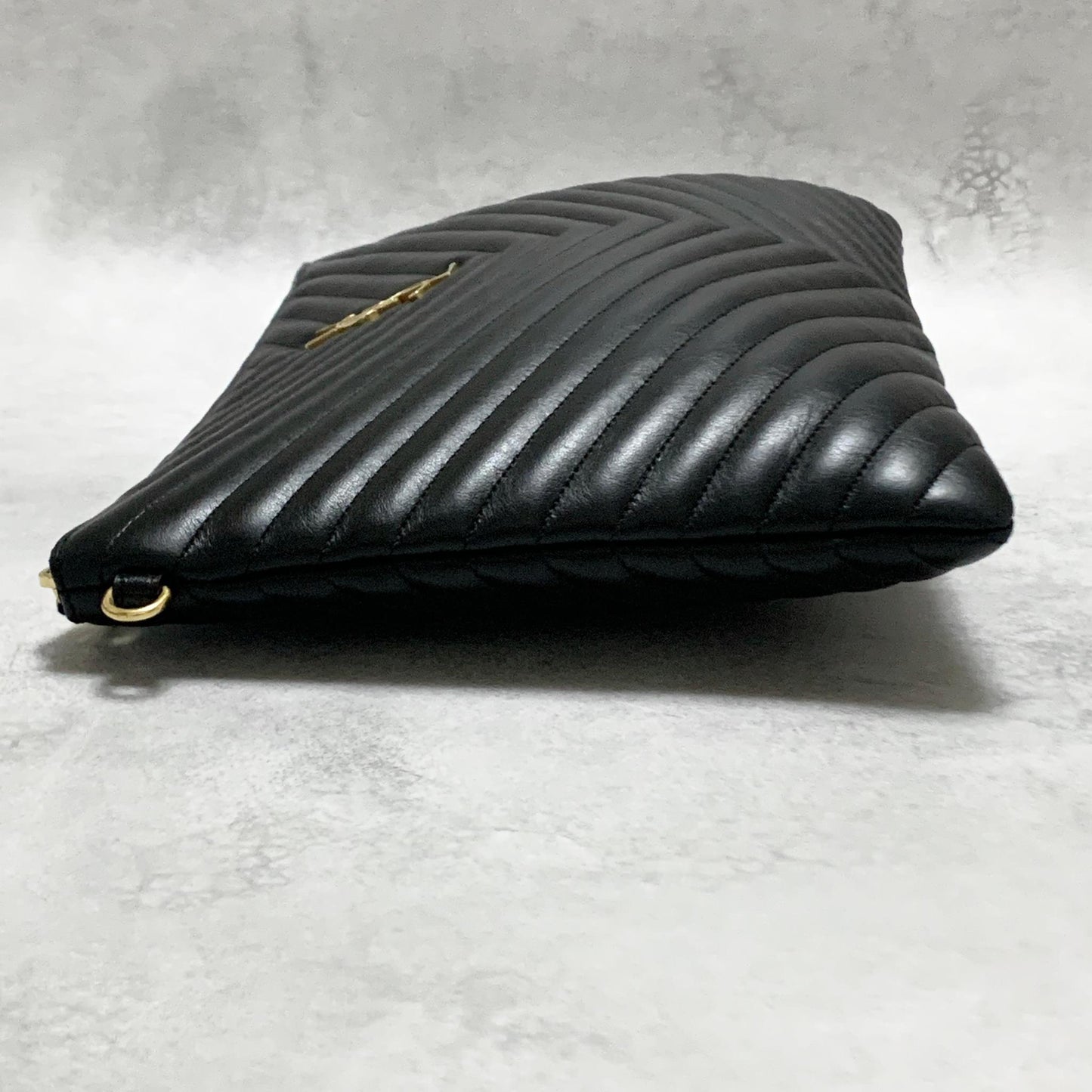Saint Laurent Bag YSL Cassandra Quilted Clutch Purse Hand Black Leather Gold