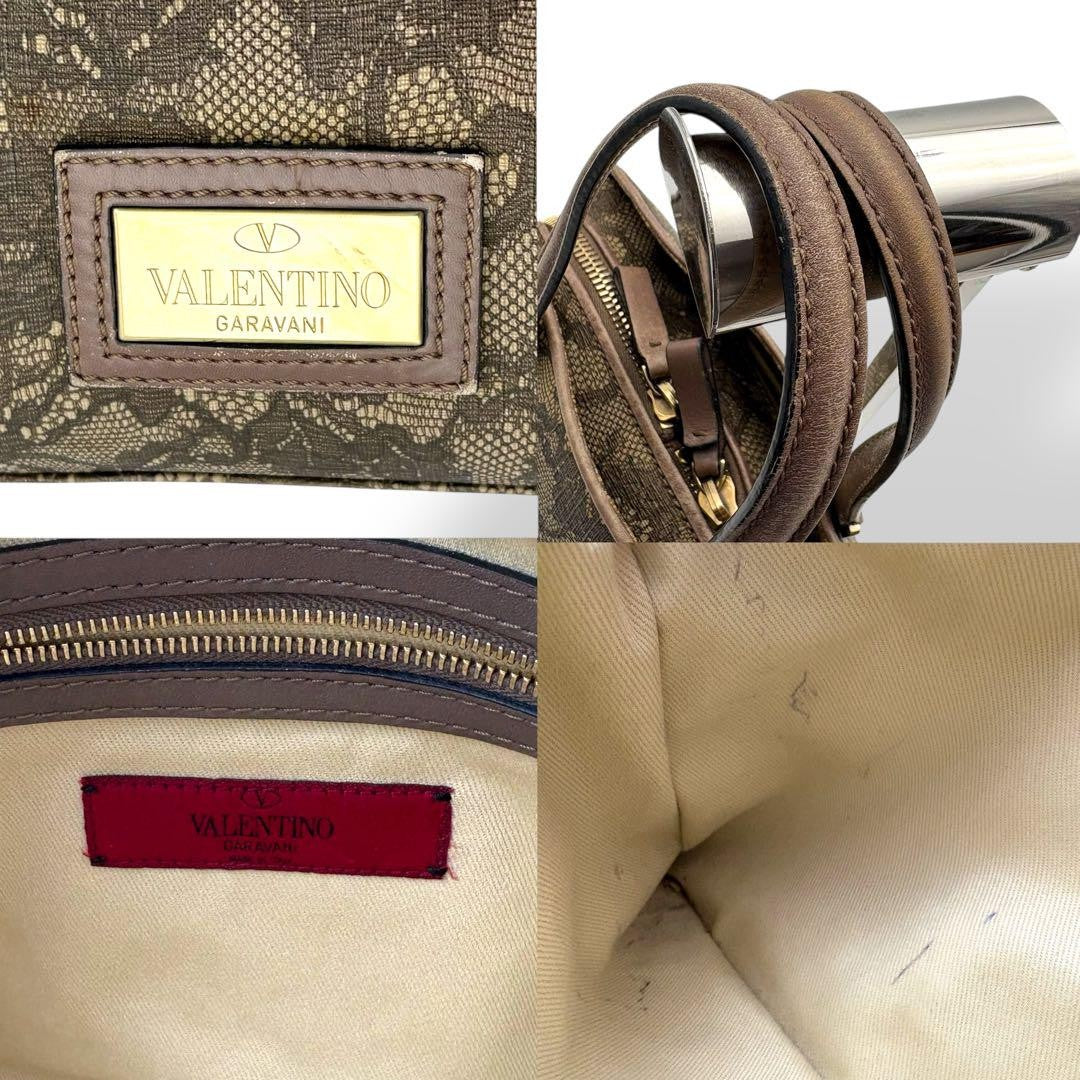 Valentino Garavani Hand Bag Tote Purse Logo PVC Leather Brown Authentic