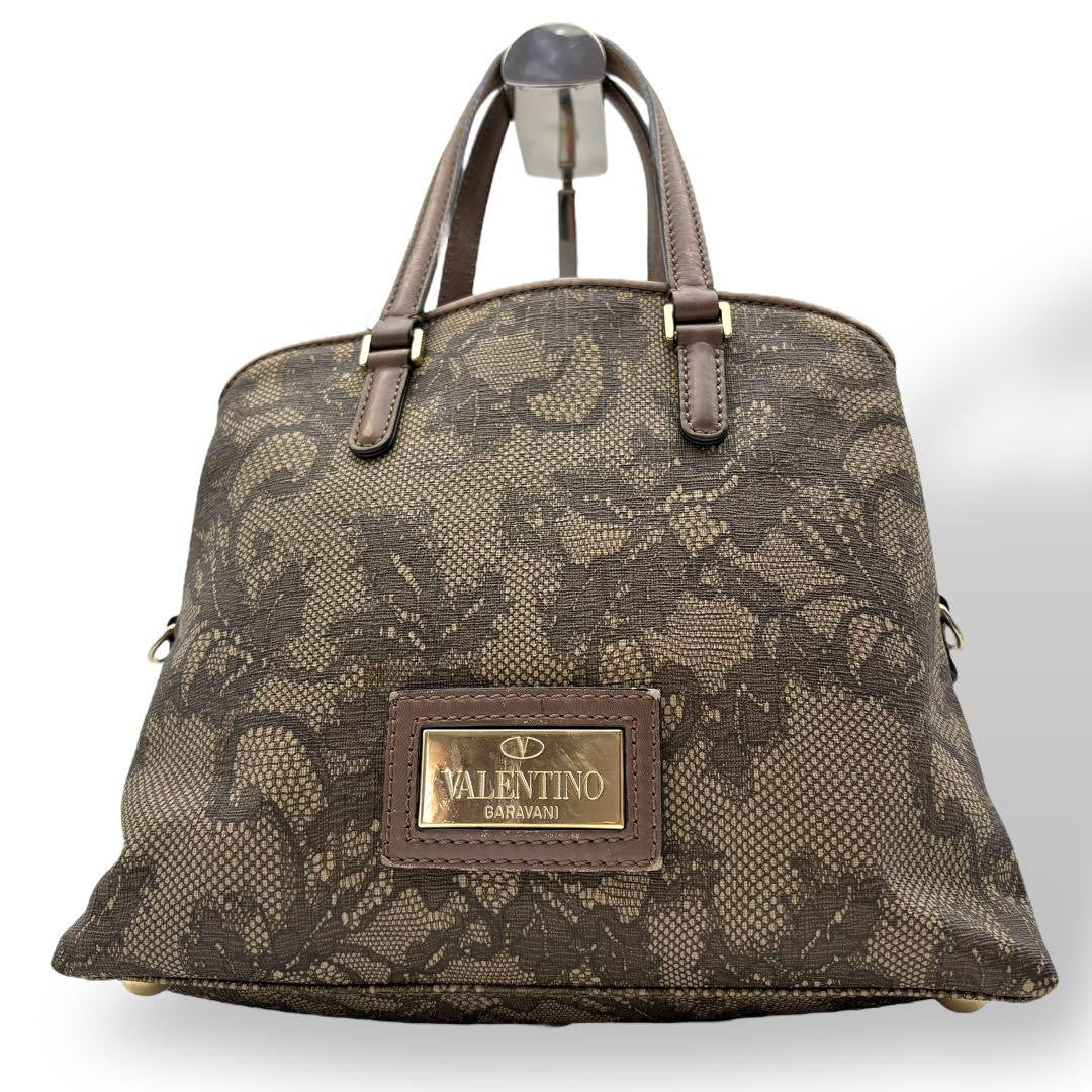 Valentino Garavani Hand Bag Tote Purse Logo PVC Leather Brown Authentic