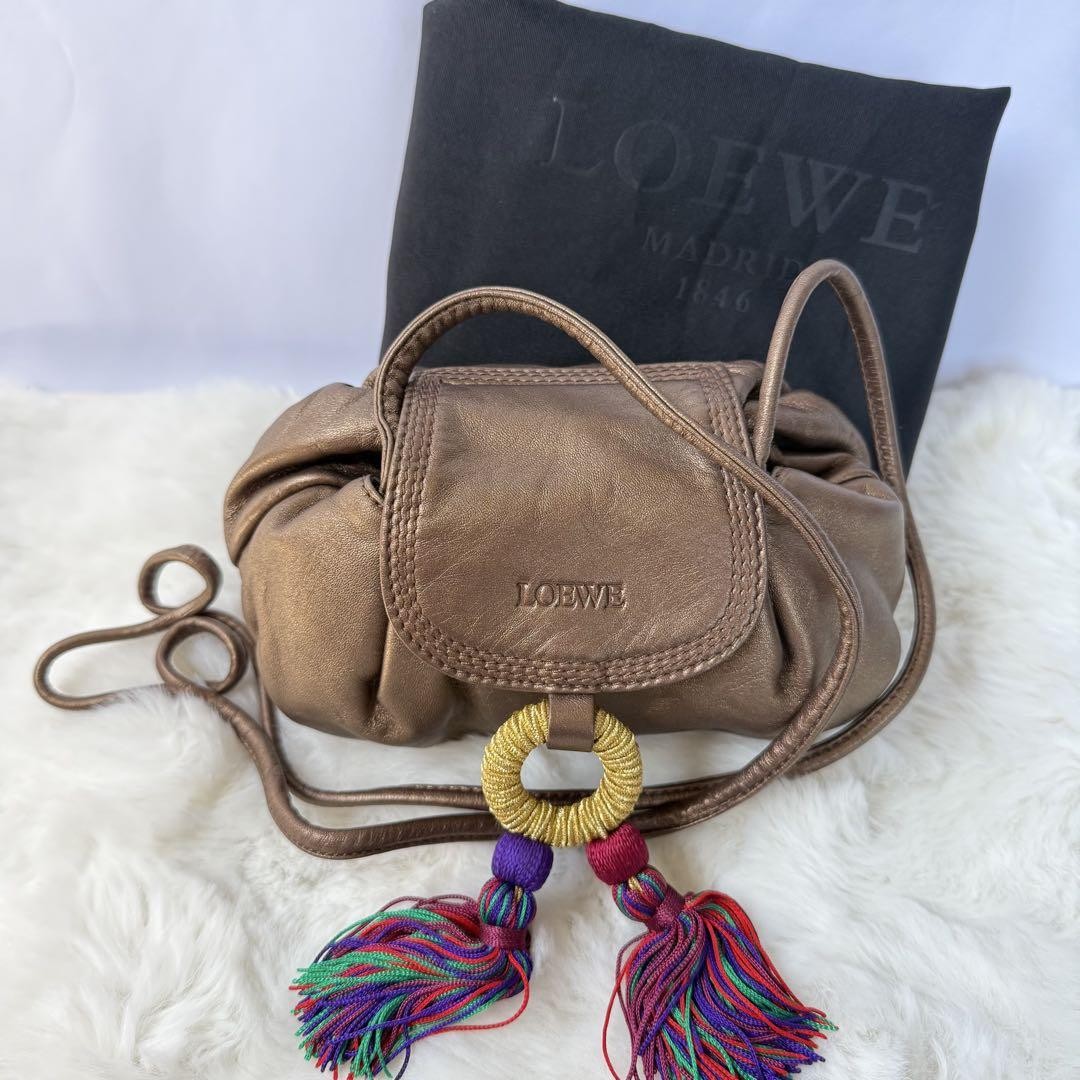 LOEWE Shoulder Bag Purse Leather Brown Authentic