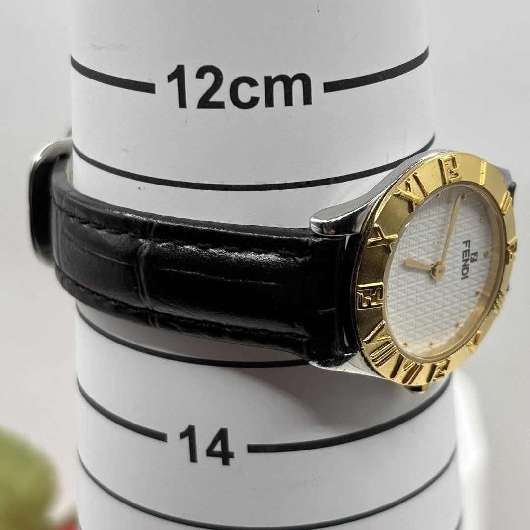 FENDI 2000L Quartz Watch Wristwatch FF Logo White Gold Women's Authentic