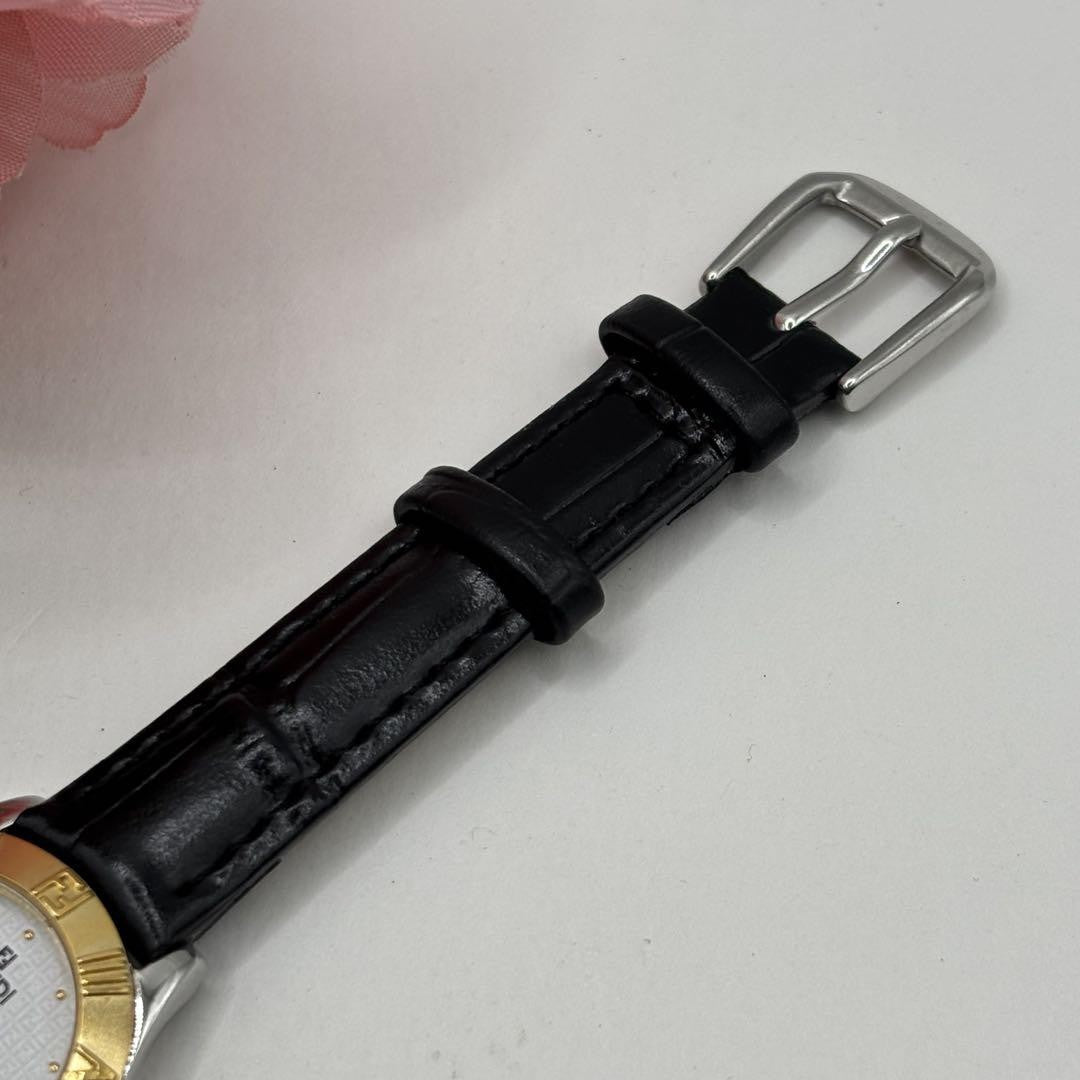 FENDI 2000L Quartz Watch Wristwatch FF Logo White Gold Women's Authentic