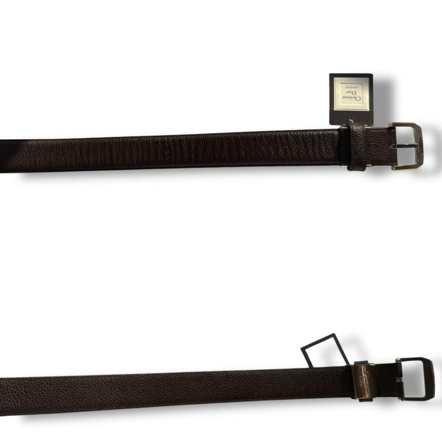Christian Dior Men's Belt Leather Brown Silver Authentic