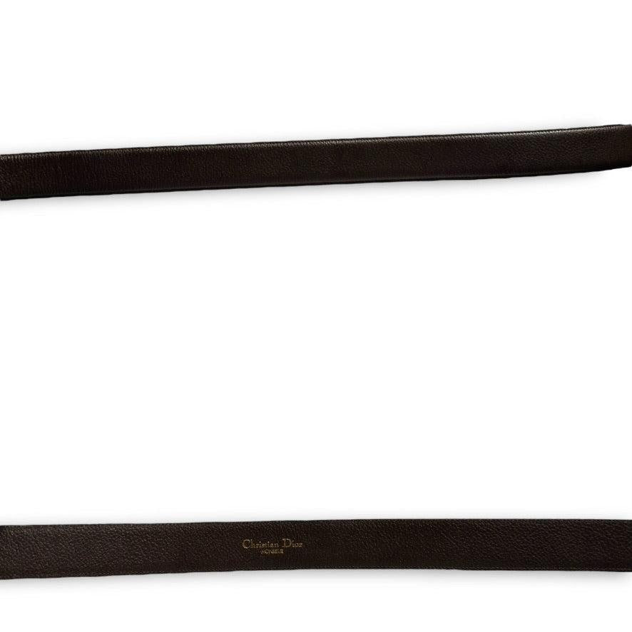 Christian Dior Men's Belt Leather Brown Silver Authentic