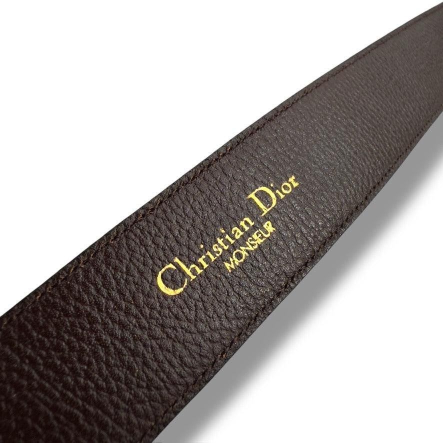 Christian Dior Men's Belt Leather Brown Silver Authentic