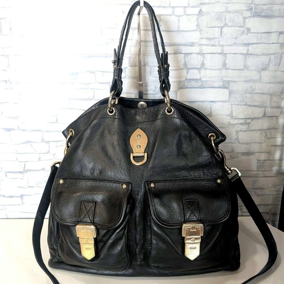MULBERRY Purse Hand Bag Tote convertible shoulder bag Leather Black Authentic