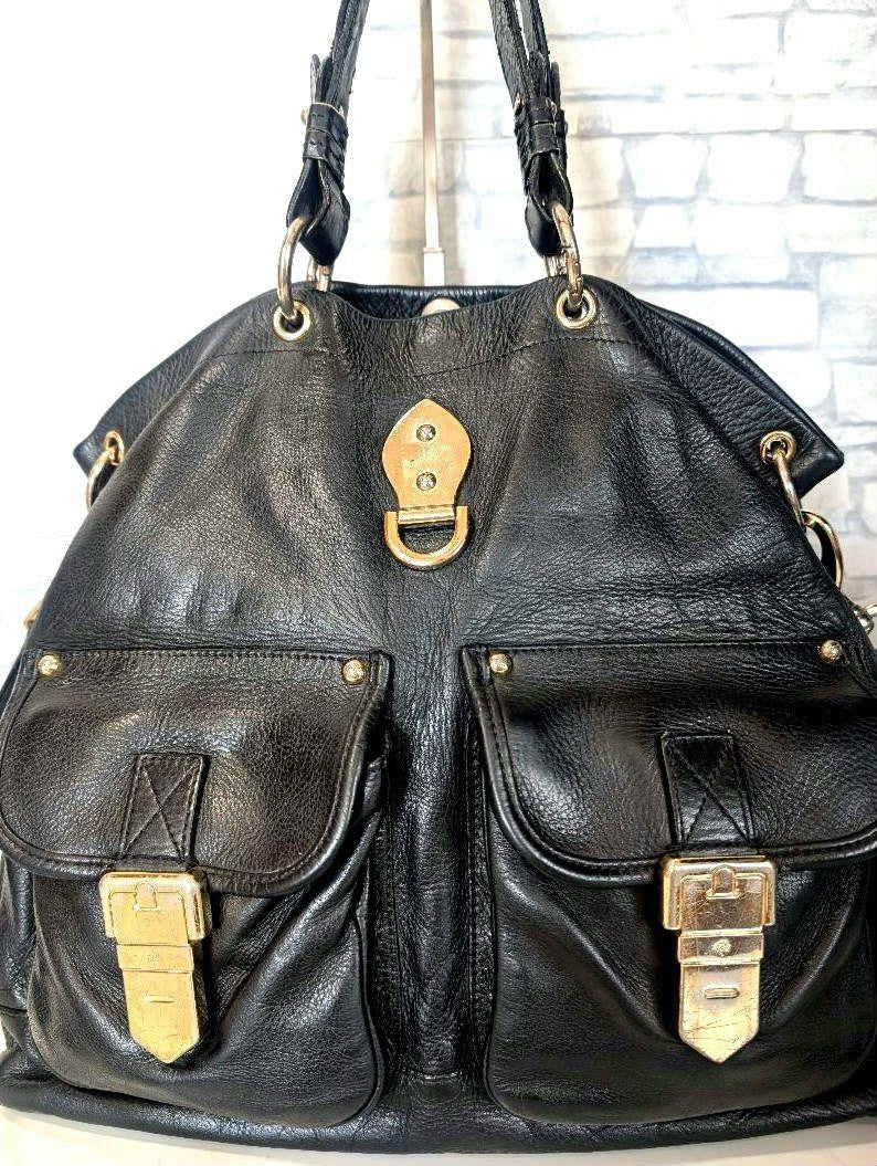 MULBERRY Purse Hand Bag Tote convertible shoulder bag Leather Black Authentic