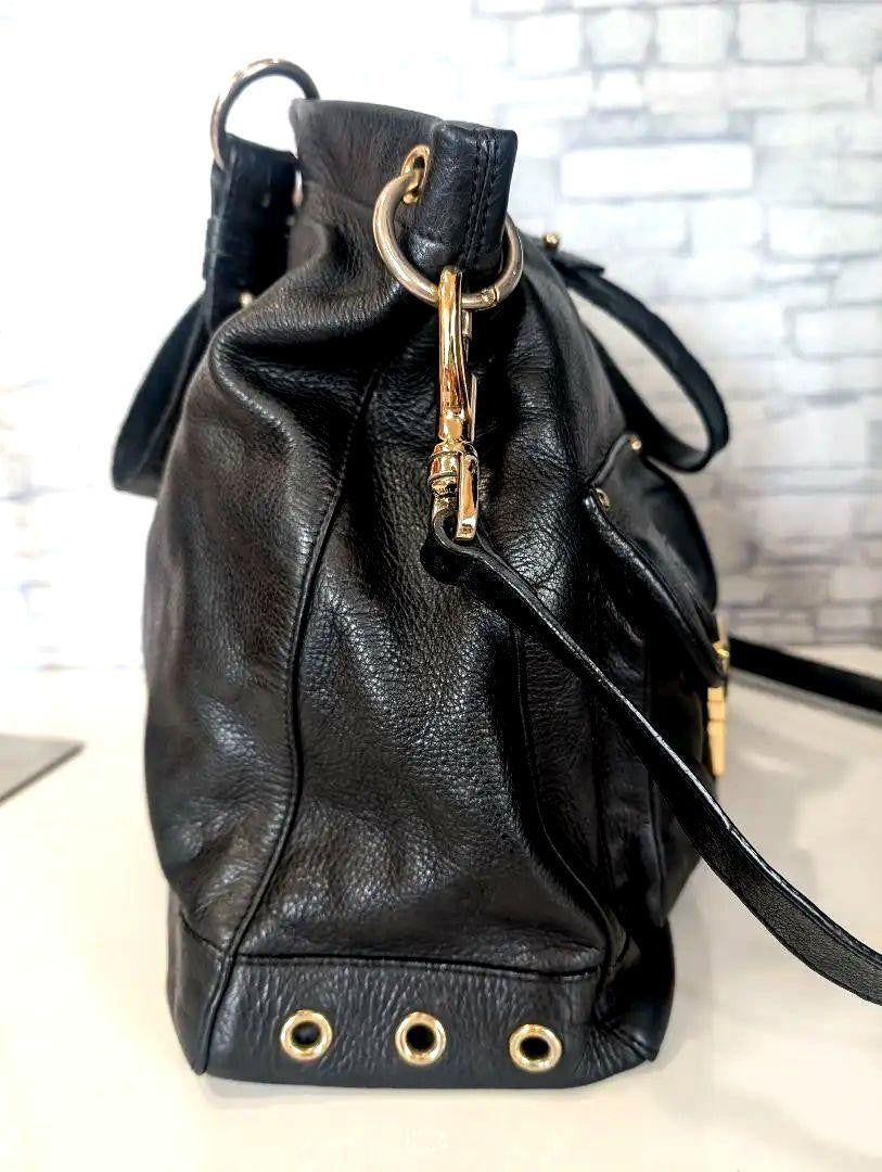 MULBERRY Purse Hand Bag Tote convertible shoulder bag Leather Black Authentic