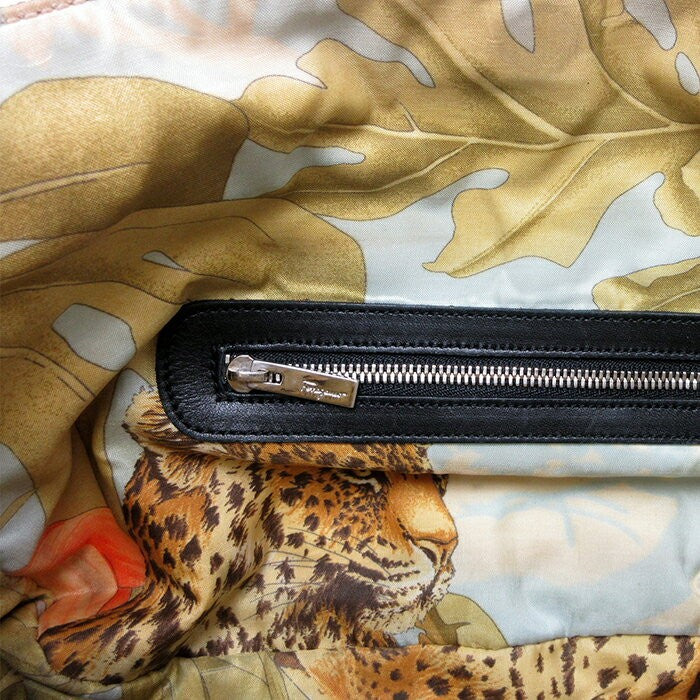 Salvatore Ferragamo Accessory Pouch Hand Pouch Denim Canvas Leather Black Auth
