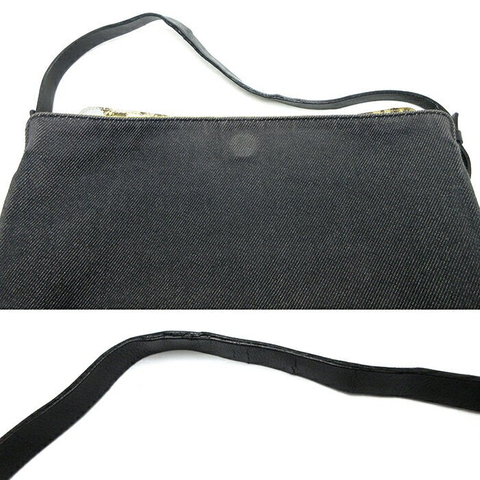 Salvatore Ferragamo Accessory Pouch Hand Pouch Denim Canvas Leather Black Auth