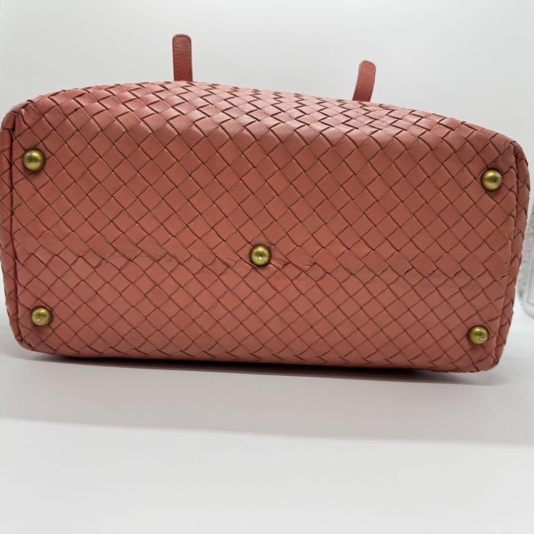 BOTTEGA VENETA Hand Bag Tote Purse Intrecciato Leather Salmon Pink Authentic
