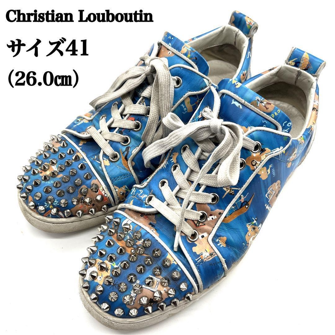 Christian Louboutin Sneakers Shoes Low-Cut Studs EU 41 US 8 Blue Authentic