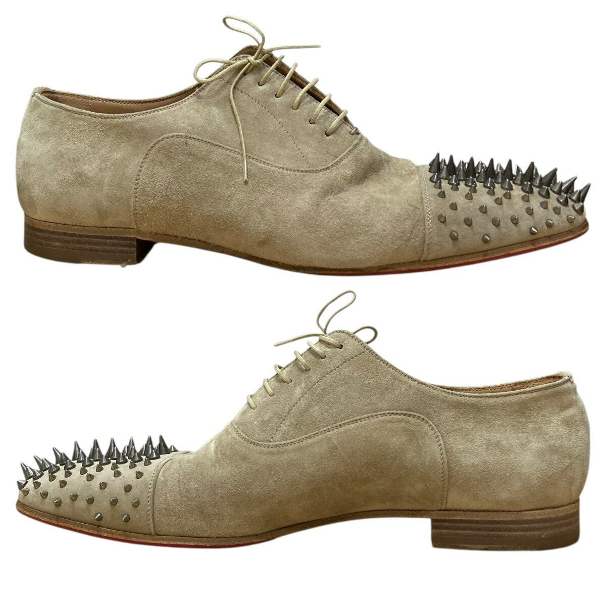 Christian Louboutin Sneakers Shoes Studs EU 44 US 11 Suede Beige Authentic