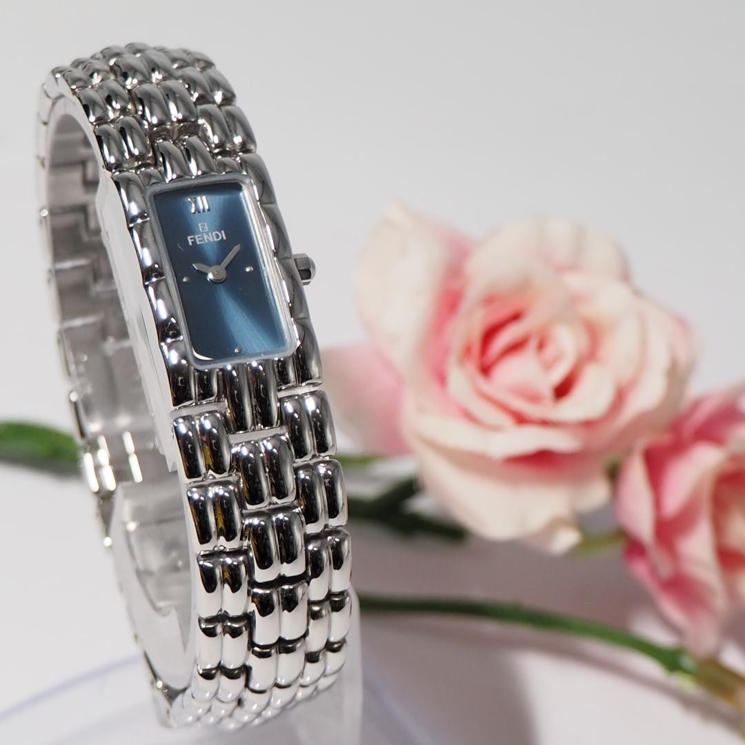 FENDI 660L Quartz Watch Wristwatch FF Logo Navy Silver Women's Authentic