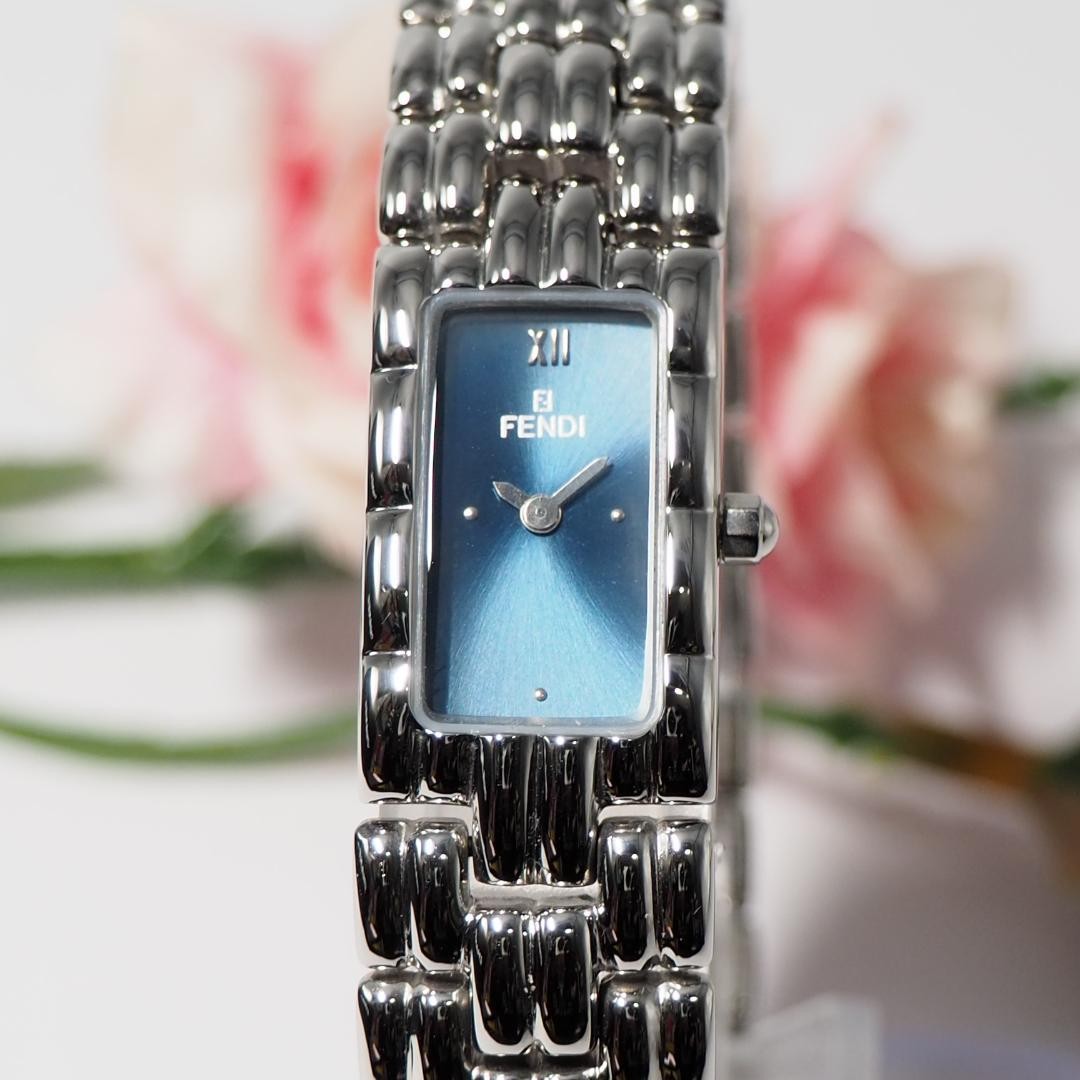 FENDI 660L Quartz Watch Wristwatch FF Logo Navy Silver Women's Authentic