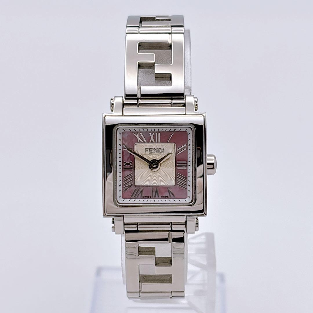 FENDI 60500L Quartz Watch Wristwatch Logo Pink Silver Women's Authentic