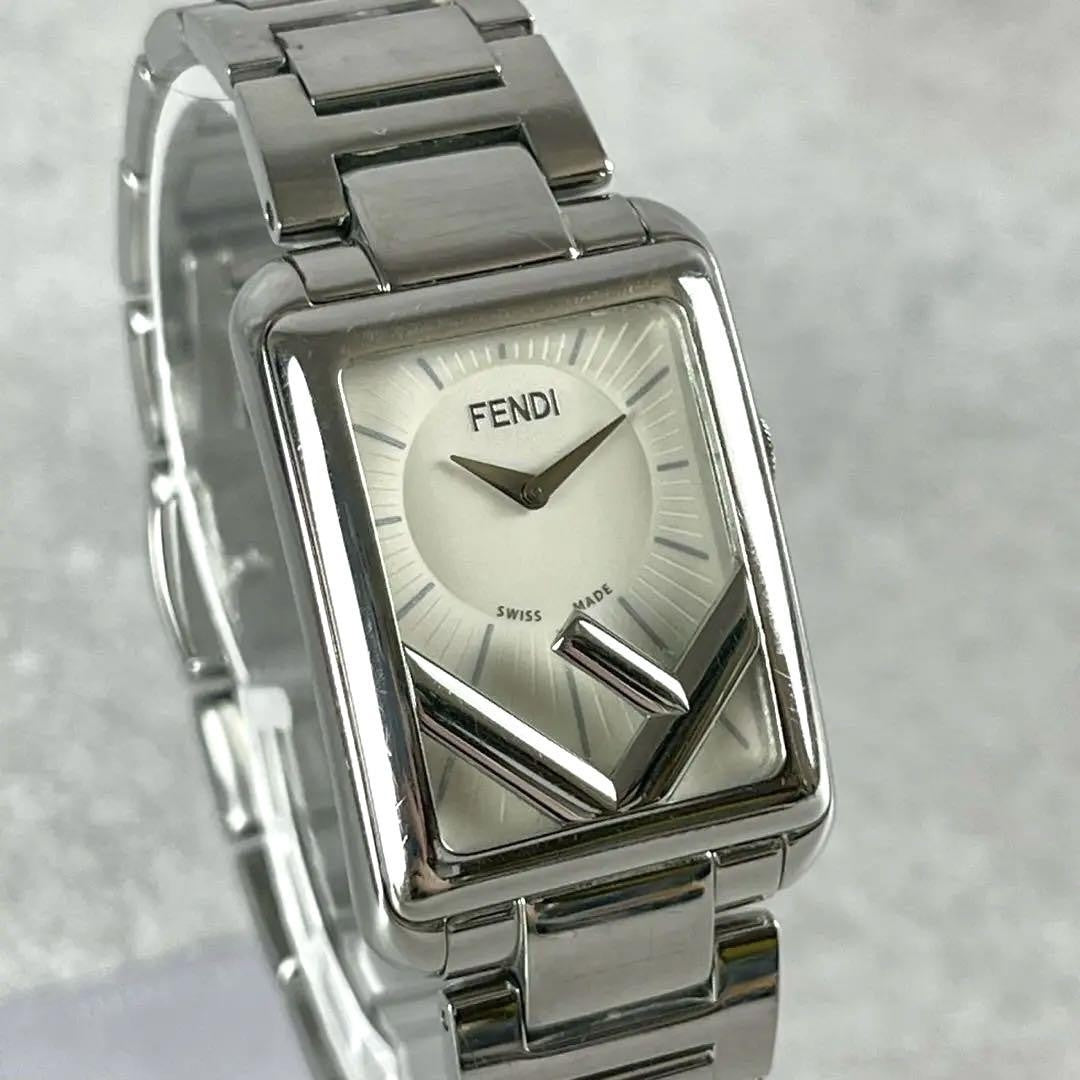 FENDI Run Away Rectangle Quartz Watch Wristwatch Logo Silver Women's Authentic
