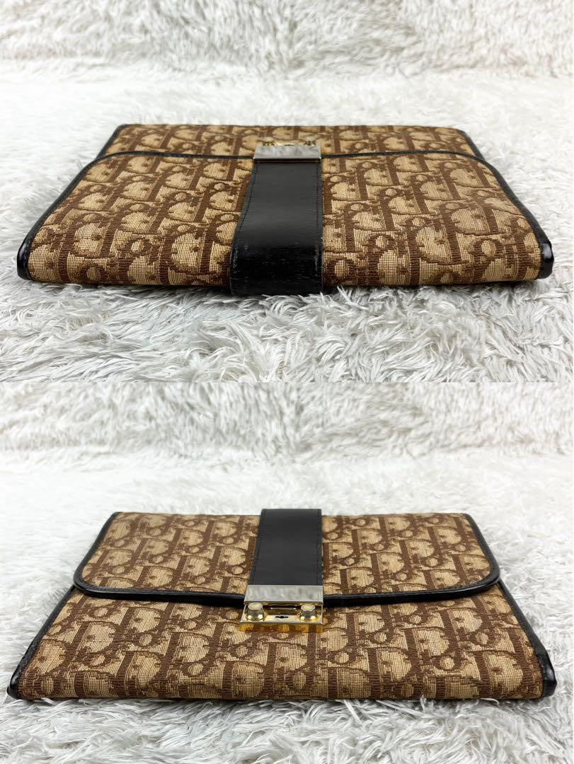 Christian Dior Clutch Bag Second Bag Trotter Canvas Leather Beige Dark Brown