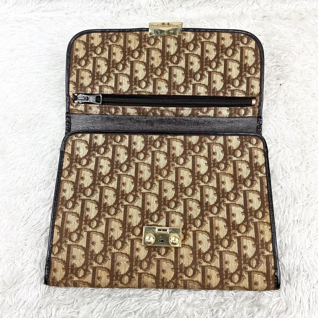 Christian Dior Clutch Bag Second Bag Trotter Canvas Leather Beige Dark Brown
