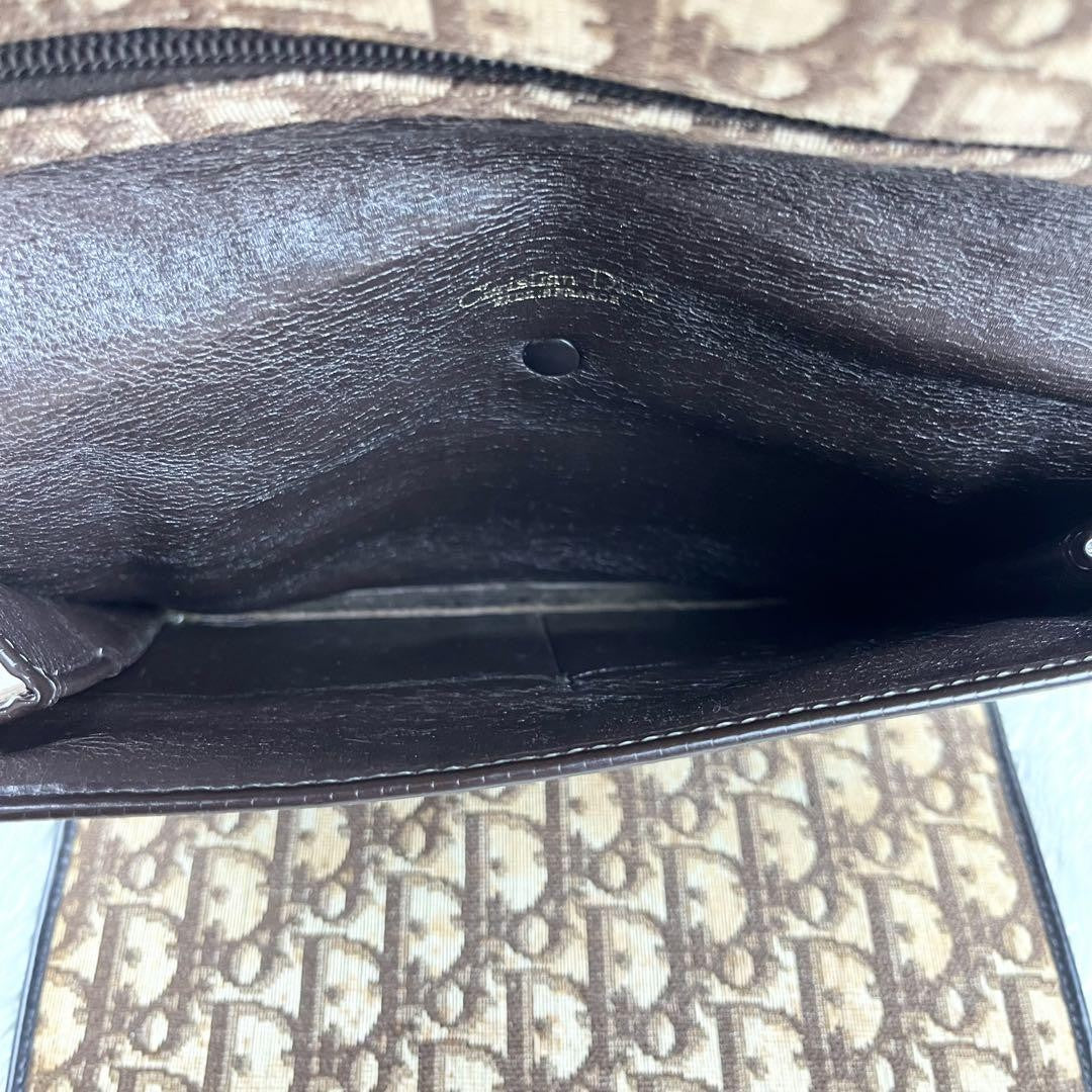 Christian Dior Clutch Bag Second Bag Trotter Canvas Leather Beige Dark Brown