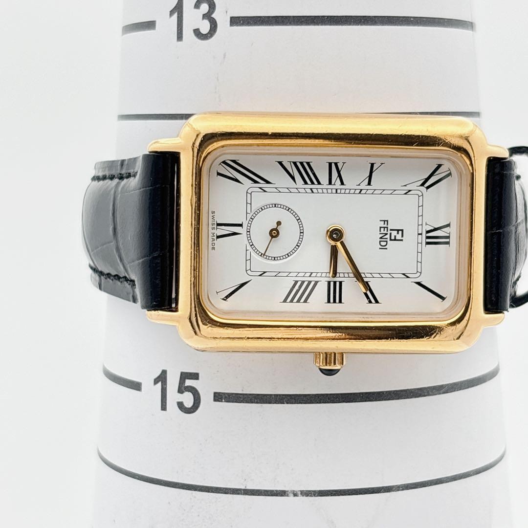 FENDI 550J Quartz Watch Wristwatch FF Logo Gold White Black Women's Authentic