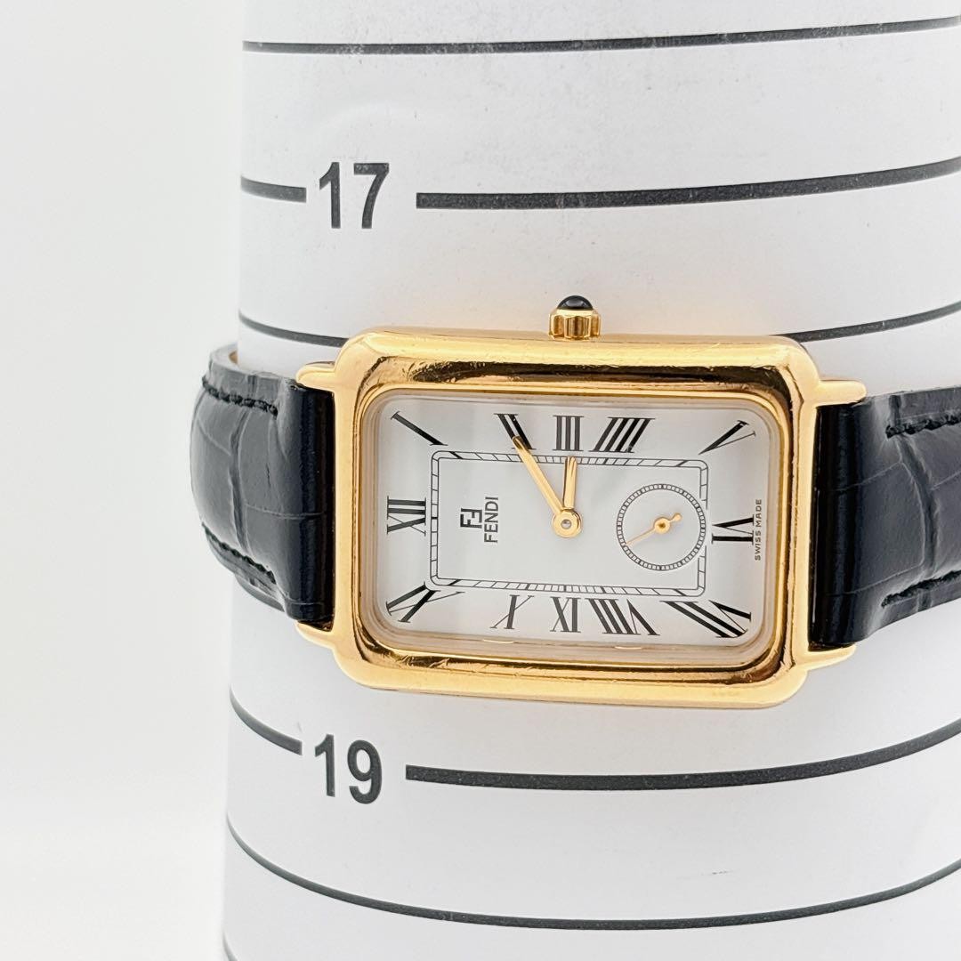 FENDI 550J Quartz Watch Wristwatch FF Logo Gold White Black Women's Authentic